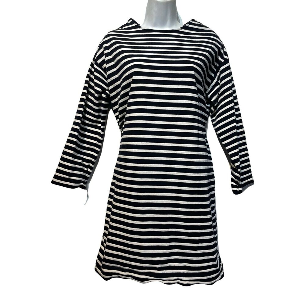 Everlane Breton Black White Stripe Zip Shoulder Oversized Shift Dress XS